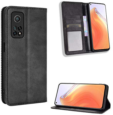Lederhülle für Xiaomi Mi 10T 5G/Xiaomi Mi 10T Pro 5G Hülle, Flip Case Schutzhülle Handy mit Kartenfach Stand und Magnet Funktion als Brieftasche, Tasche Cover Etui Handyhülle für Mi 10T, Schwarz