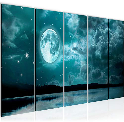 Runa Art Bild Nachthimmel Mond Wandbilder auf Vlies Leinwand 5 Teilig Wanddekoration Wohnzimmer Schlafzimmer 607556c