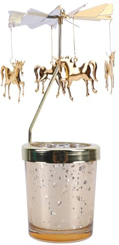 BESPORTBLE Portavelas de té con diseño de unicornio, portavelas de cristal, color dorado, soporte giratorio de hierro, boda, decoración de salón o decoración de mesa