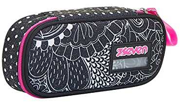Seven Mäppchen, Federtasche für Schreibwaren, Etui für Stiften, Kugelschreiber, Kinder, Mädchen & Jungen, Grundschule, schwarz/rosa