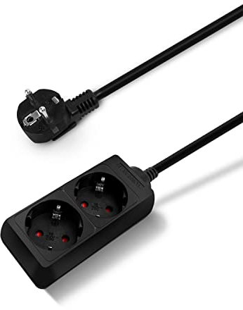 Aigostar-Steckdosenleiste 2-Fach Kabel 3m 16A 3680W,Kindersicherung, Büro, Reisen-Schwarz