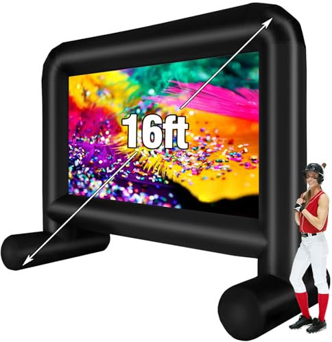 Pantalla de película inflable de 16 pies para exteriores, pantalla de proyección frontal y trasera con bolsa de transporte para cine en el patio trasero