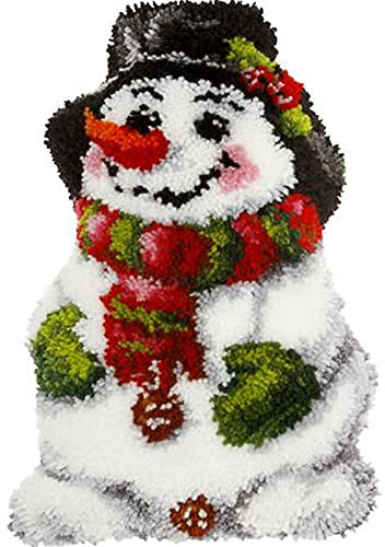 YOJOLO Knüpf Sets Knüpfteppich Erwachsene Kinder Zum Selber Schneemann Muster Groß Teppichherstellung Kits Latch Hook Kit Wandteppich Handwerk Handarbeiten Kunsthandwerk,52×38cm/20.5×15in