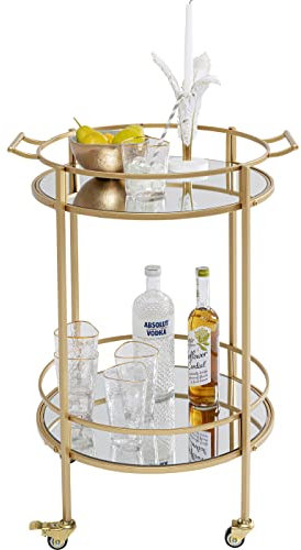 Kare Design Servierwagen Emilia, Gold, Barwagen, Stahlgestell, ESG-Glas Platten, rollbar, rund, 78x57x48 cm (H/B/T)