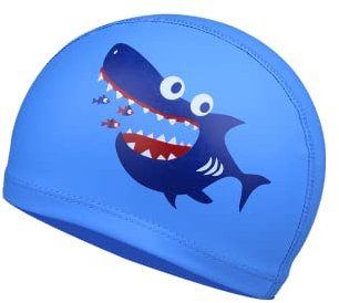 Gorros Natación para Niños - Gorro Piscina para Niños Niñas de 4 a 10 Años (Azul, Tiburón)