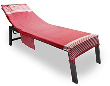 BIANCHERIAWEB Strandtuch Palau, 75 x 190 cm, einfarbig, mit gepolstertem Kissen und gestreiften Taschen, Koralle