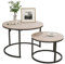 HOJINLINERO Black Round Coffee Table Set of 2 Side/End Table for Living Room, Bedroom Decorations, Industrial Stacking Wood Look Accent Furniture with Metal Frame, Black+Teak OAK