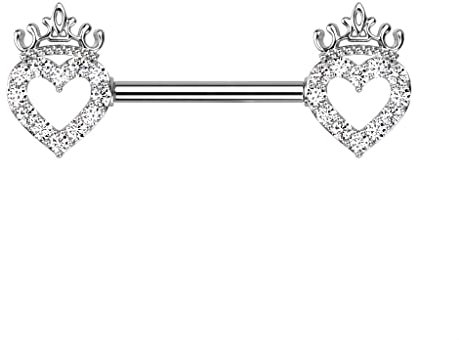beyoutifulthings Brustwarzen-piercing Zirkonia Clear Pavé Herzen Krone Silber Brust-piercing Nippel-piercing Chirurgenstahl Stab 14-mm