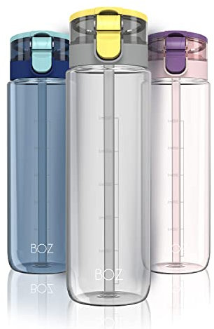 BOZ BPA Bouteille D'eau en Plastique Gratuite Avec Couvercle De Paille, 600 Ml / 20 Oz, Bouteille D'eau De Voyage À L'épreuve De Fuite, Avec Poignée De Transport Facile (Noir)