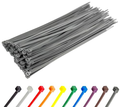Gocableties Kabelbinder 100 Stück Silber, 450 mm x 9,0 mm mit 79,4 kg Zugfestigkeit, extra starkes, UV Beständig Set