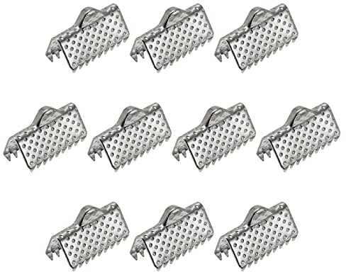 sourcing map 160Pcs Ribbon Crimp Clamp Ends, 10mm Bookmark Pinch Cord End Clasps for DIY Craft Making, Silver White