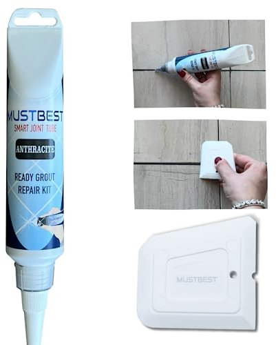 Mustbest Tile Mörtel Reparaturen Fills Rohr, schnell trocknende Fliesenmörtel -Reparaturkit, Wiederherstellung von Fliesenverbindungen, einfache Fliesenmörtel -Squeeze -Röhre (Anthrazit, 8,8 oz)