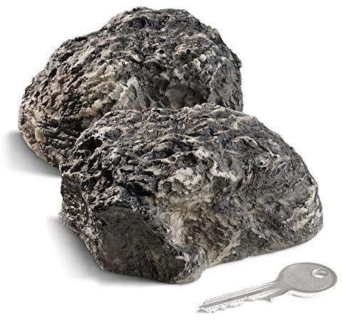 com-four® 2x Schlüsselstein medium hill - Steinimitat mit Geheimfach - Kunstgestein für Geocaching - Schlüsselversteck in Stein-Optik - Steinattrappe - künstlicher Findling