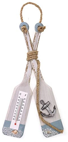 itsisa Thermometer auf Holz Paddel H:31 cm zum Hängen - Deko maritim, Außenthermometer, Innenthermometer, Gartendeko, Shabby Look