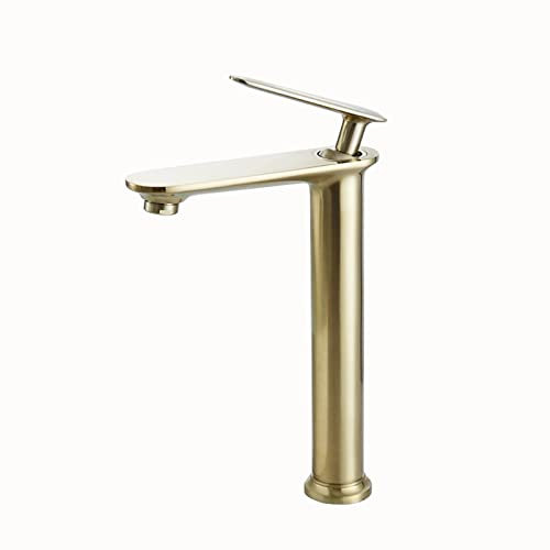 BiaoTeng Armatur Waschbecken Gold GebüRstet Mischbatterie Waschbecken Messing Einzelloch Armatur Aufsatzwaschbecken Mischbatterie Bad Messing,Gebürstetes Gold B