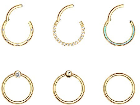 Dochais 6 Pcs Septum Piercing, Nasenring Piercing Hypoallergener, 316L Edelstahl Septum, Silber/Gold, 16G / 1.2mm