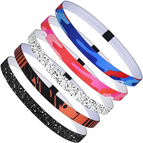 URAQT Sport Haarbänder, 5 Stück Elastische Dünn Haarbänder für Damen, Haarband Stirnband Antirutsch Stirn Schweißband, Stirnbänder Sport für Fußball Yoga Laufen
