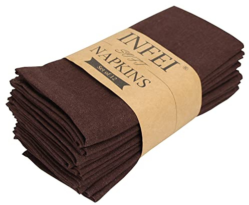 INFEI weich Polyester -Leinen gemischt Abendessen Cloth Servietten, 12 Stück (40 x 40 cm), für Veranstaltungen und den Heimgebrauch (Dunkler Kaffee)