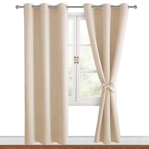 Hiasan Verdunklungsvorhänge Gardinen mit Ösen,Beige Blickdicht Vorhänge,2 Stück,117 x 228 cm (Breite x Höhe),weiche Schiebevorhänge für Schlafzimmer,Wohnzimmer usw.