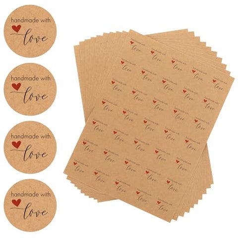Nordstern® Kraftpapier-Sticker Aufkleber 'Handmade with Love' - 525 Stück