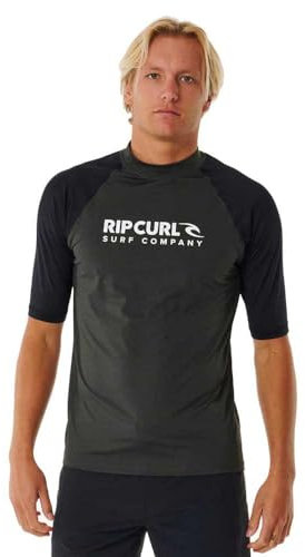 RIP CURL Mens Shock UV Short Sleeve Rash Vest Top - Black Marled - UV Sun Protection and SPF Properties