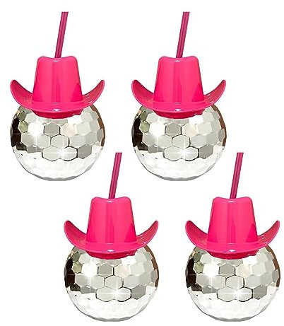 selanedino Cowgirl Wine Disco Ball Hat Cups with Straws Holiday Dance Single Girl