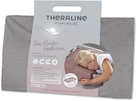 Theraline Kinderkopfkissen ab 2 Jahren, ergonomisches Schlafkissen & Nackenstützkissen, Füllung aus Memory Schaum & Perlen, patentiert, Kinderkissen für gesunden Schlaf, atmungsaktiver Kopfkissenbezug