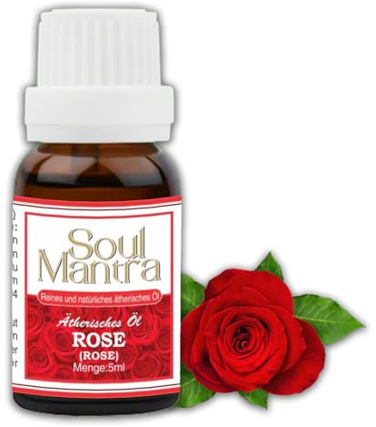 Soul Mantra Rose ätherisches Öl mit Vitamin C für Gesichts- und Hautpflege, Anti-Aging, Aufhellung von Falten, perfekt für Körpermassage, Aromatherapie, Entspannung, Hauttherapie, 5 ml.