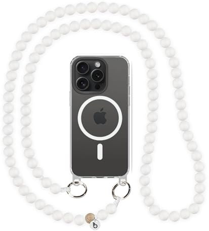 beadstars Perlen Handykette Universal zum Umhängen inkl. Patch und Geschenkbox, handgefertigt in Deutschland, bunte Holzperlen, versch. Längen kompatibel mit iPhone, Samsung (Snow, 120cm)