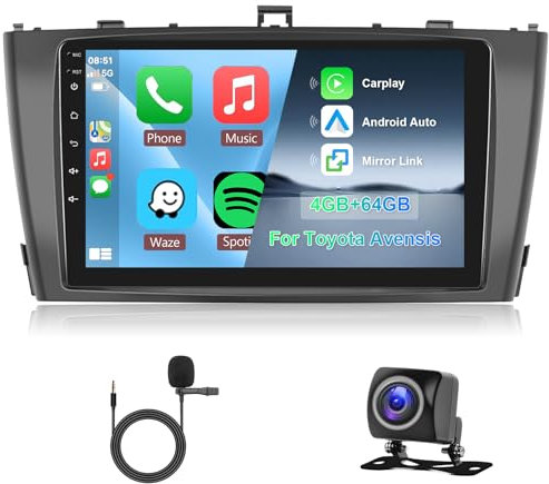 Hodozzy 4G+64G Autoradio für Toyota Avensis T27 2008-2015 Android 8 Core 9 Zoll IPS Touchscreen Navi Carplay Android Auto Mirror Link 2 DIN Radio Bluetooth DSP WiFi FM RDS Bildschirm für Avensis