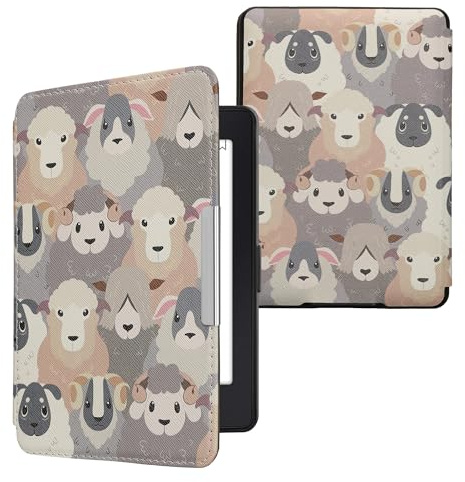 kwmobile Schutzhülle für Amazon Kindle Paperwhite Hülle - eReader Flip Case mit Auto Sleep Funktion - Schaf mit Weiß Braun Grau