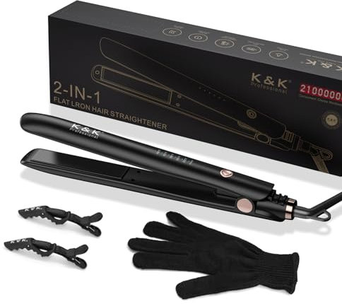 K&K 2 in 1 Glätteisen Locken und Glätten, 20s Schnellaufheizung, Titanplatten Ionen Haarglätter für einen glatten Stil, 3D-Schwebepanel verhindert Haarziehen, mit LED-Display, 130°C-230°C (Schwarz)