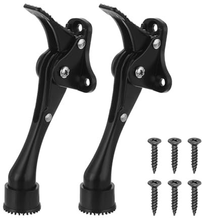 sourcing map Kickdown Door Stop, 2Pack One Touch Kickdown Door Stopper Holder with Non-Slip Rubber Tip and Screws, 4-Inch Metal Door Kickstand for Bottom of Door, Black