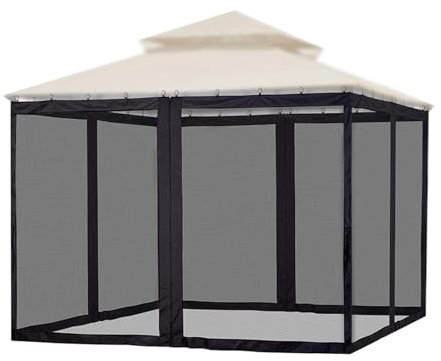 Moustiquaires pour tonnelle 300 x 300 x 230CM Moustiquaire Universelle de Rechange pour tonnelle d'extérieur Moustiquaire 4 Panneaux Parois latérales en Maille d'écran avec Fermeture éclair
