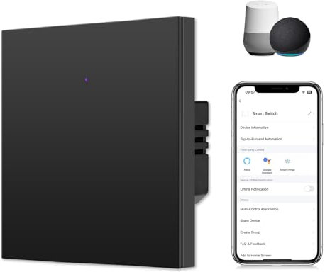CNBINGO Smart Lichtschalter Unterputz in Schwarz - einfach WLAN Wandschalter Arbeit mit Alexa, Google Assistant - WiFi Schalter mit Status-LED - Mehrkontroll, Timer, Zeitplan - 1 Fach
