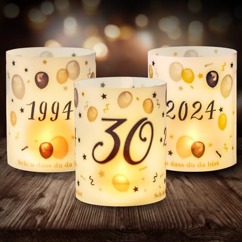 12 Windlicht Tischdeko 30 Geburtstag, Seutgjie 30. Geburtstag Deko Mann Frau 1994-2024 Schwarz Gold für Teelichter oder Kerzen