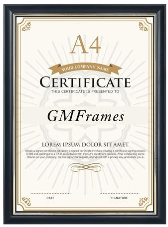 GraduationMall Schwarz Bilderrahmen A4 Holz Urkunden Rahmen Diplom Zertifikat Frame Fotorahmen Echtes Glas Wand- & Tischrahmen