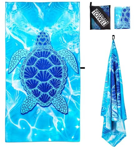 Strandtuch XXL 160x90cm,Blaue Schildkröte Mikrofaser Badetuch Saunatuch,Strandtücher leicht und schnelltrocknend,Strandhandtuch Sandfrei mit Tasche,Handtuch für Damen Herren Reise Urlaub Schwimmen