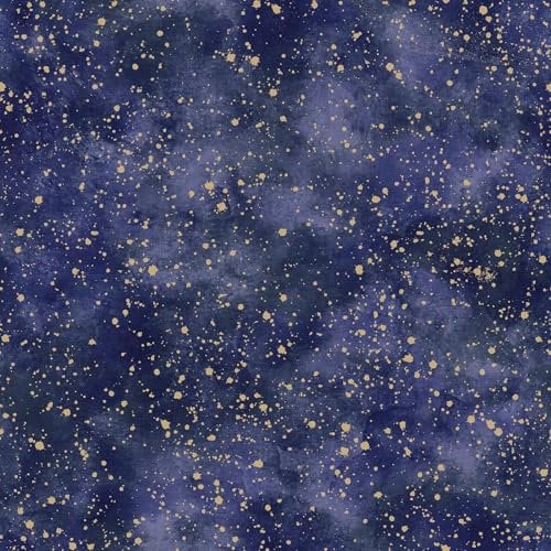 WE-Starry Night Twinkle Blue/Metallic Gold Glitter Stars Wallpaper - 218501