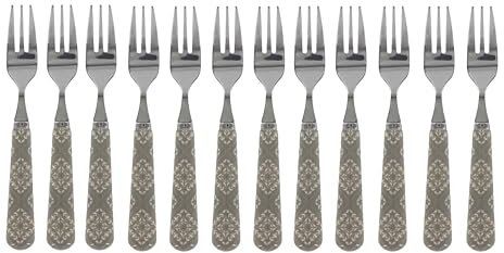 Dessert Forks Cake Forks Cutlery Set 12 Pieces French Grey with Pattern Made of Stainless Steel/Acrylic Vintage Shabby Nostalgia Country House Chic Antique
