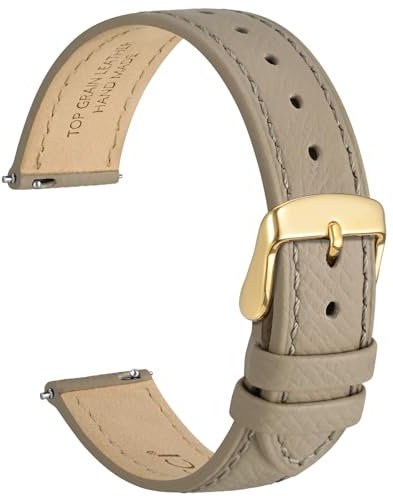 WOCCI 18mm Grace Uhrenarmband für Damen, Top Grain Leder, Schnellverschluss, Goldener Schnalle (Tee)