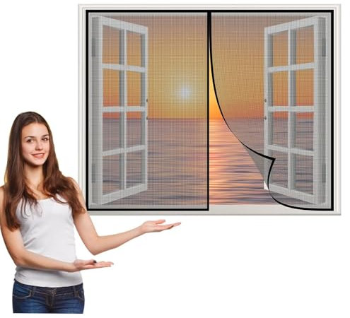 Fliegengitter Fenster 125x100cm Netz Insektenschutz,Fliegengitter,Lamellenvorhang,TüRvorhang Mit Teleskop Lamellen Schwarz