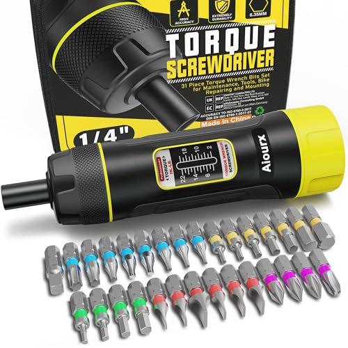 Aiourx Torque Screwdriver Wrench Set, 2-22 Inch Pounds lbs, 2 in-lb Increment, 31 Pcs 1/4 Drive Torque Screwdriver Wrench with S2 Steel Bits for Tools, Mounting and Bike Repairing