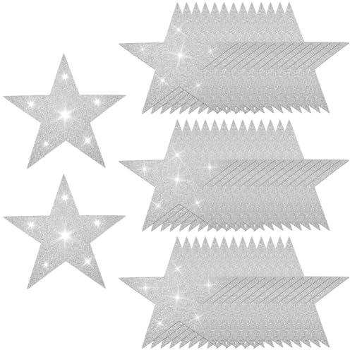 SOFPLATE 50 pieza de 6 pulgadas de Estrellas Plateadas con Purpurina Recortes Grandes de Cartón con Purpurina Estrellas con Doble Impresión Recortes de Cinco Estrellas Suministros de Decoración para T