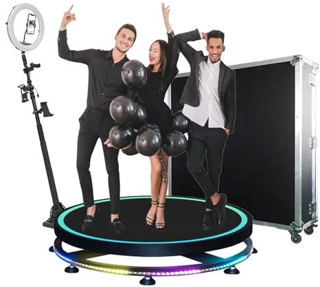 360 Photo Booth Machine for Parties - Ring Light + Flight Case, 7 People Stand On - Remote Control - Automatic Slow Motion - 360 Spin Photo Camera Booth,115CM