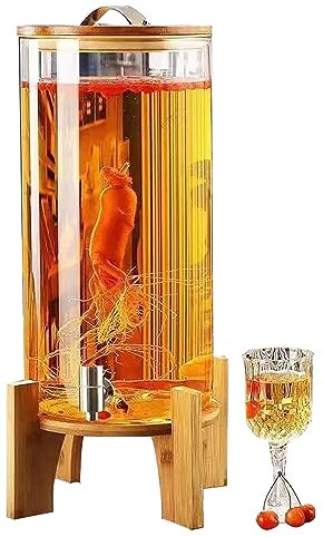Distributeur de boissons en verre 7,5 L 10 L avec robinet en acier inoxydable, bouteille de jus en verre avec support en bois, baril de boisson en verre, distributeur de boissons anti-fuite, récipie