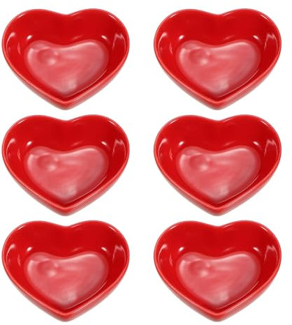 sourcing map Red Heart-Shaped Ceramic Side Dipping Bowl, 3 Porcelain Dish Bowl Set of 6, Mini Appetizer Plates Seasoning Dishes for Kitchen Home Wedding Party Restaurant