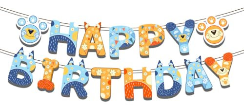 MHDAMAI Bluey Dog Feliz Cumpleaños Bandera,Decoraciones para Fiesta de Cumpleaños Banderines Feliz Cumpleaños Happy Birthday Banner para Niños Fiestas Suministros