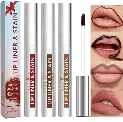 Peel Off Lip Liner Tattoo, Nude Contour Makeup Lipsticks, Lip Stain Plumps Up Lip Colour, Long Lasting Removable lip liner pencil, With Hyaluronic Acid & Vitamin E (3PC, One Size)