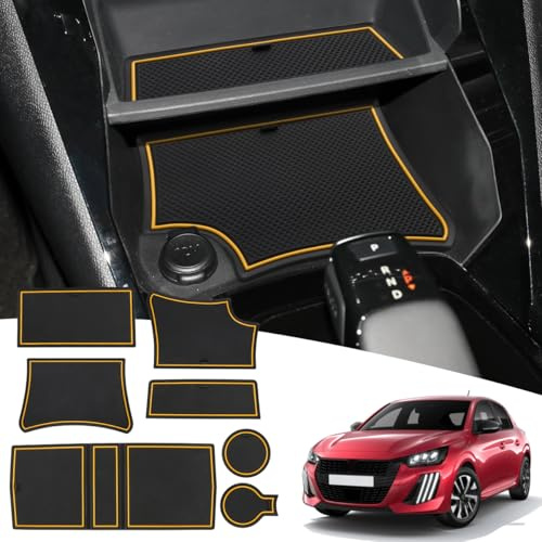 MARCHFA Anti-dérapants Tapis für 208 2008 E208 E2008 2020 2021 2022 2023 2024 2025 Anti-poussière Tapis en Caoutchouc für Porte-gobelet, Rainure de Porte, Boîte d'accoudoir (Jaune)